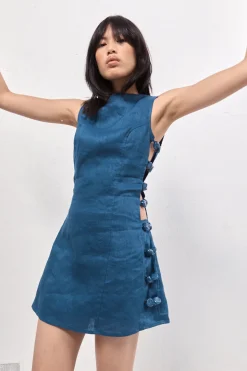 Tia Linen Mini Dress Navy