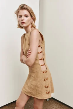 Tia Linen Mini Dress Ochre