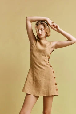 Tia Linen Mini Dress Ochre