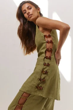 Tia Linen Mini Dress Olive