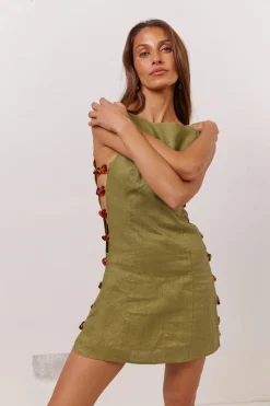 Tia Linen Mini Dress Olive