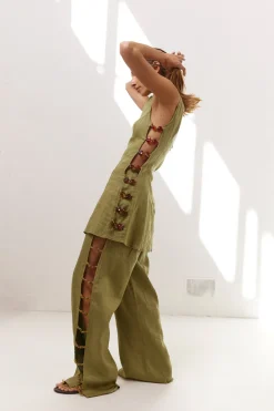 Tia Linen Mini Dress Olive