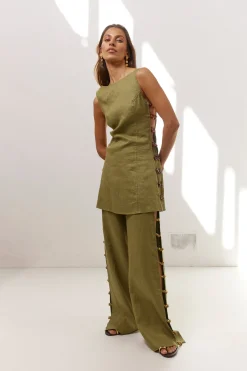 Tia Linen Mini Dress Olive