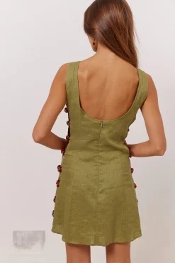 Tia Linen Mini Dress Olive