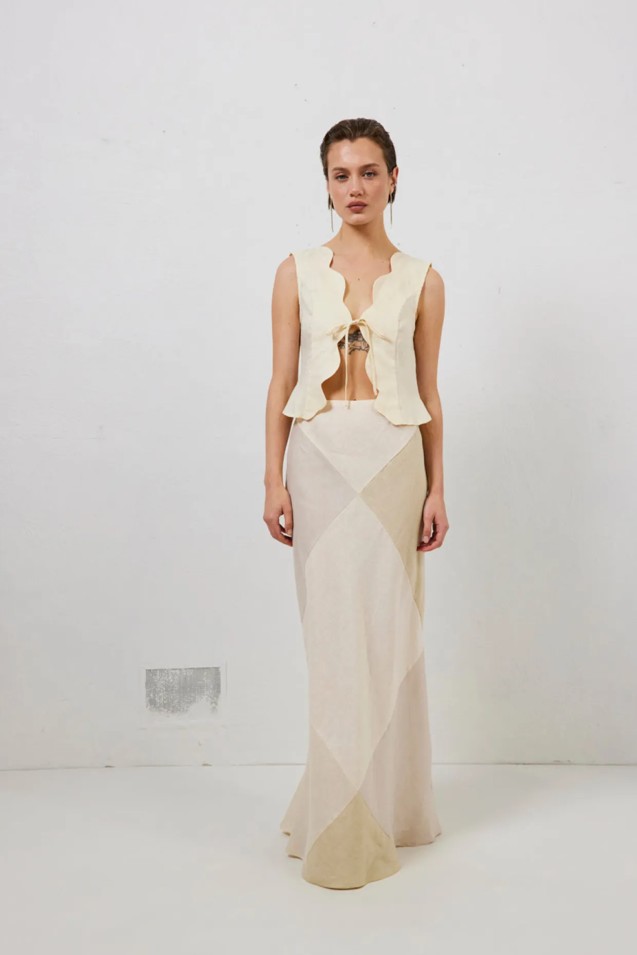 Valencia Bias Cut Linen Maxi Skirt Cream