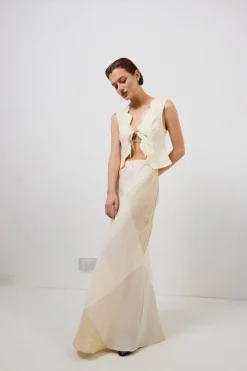 Valencia Bias Cut Linen Maxi Skirt Cream