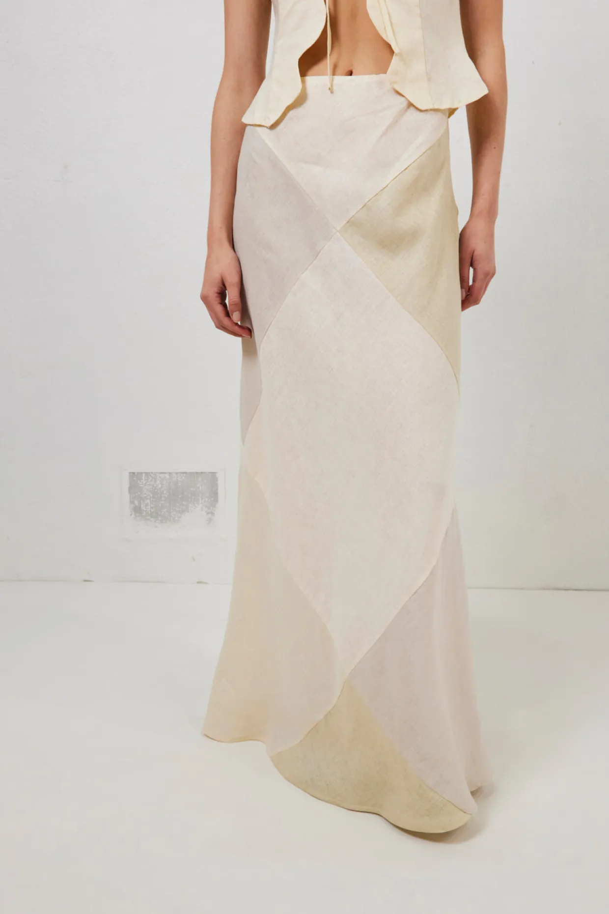 Valencia Bias Cut Linen Maxi Skirt Cream