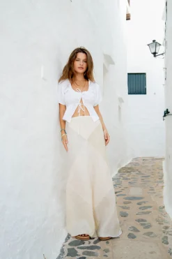 Valencia Bias Cut Linen Maxi Skirt Cream