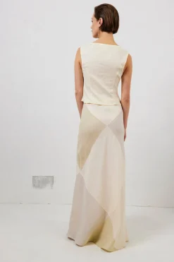 Valencia Bias Cut Linen Maxi Skirt Cream