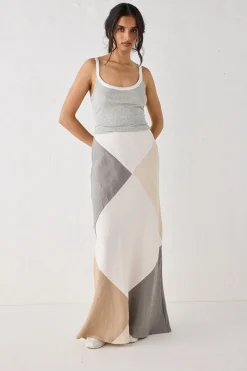 Valencia Bias Cut Linen Maxi Skirt Charcoal