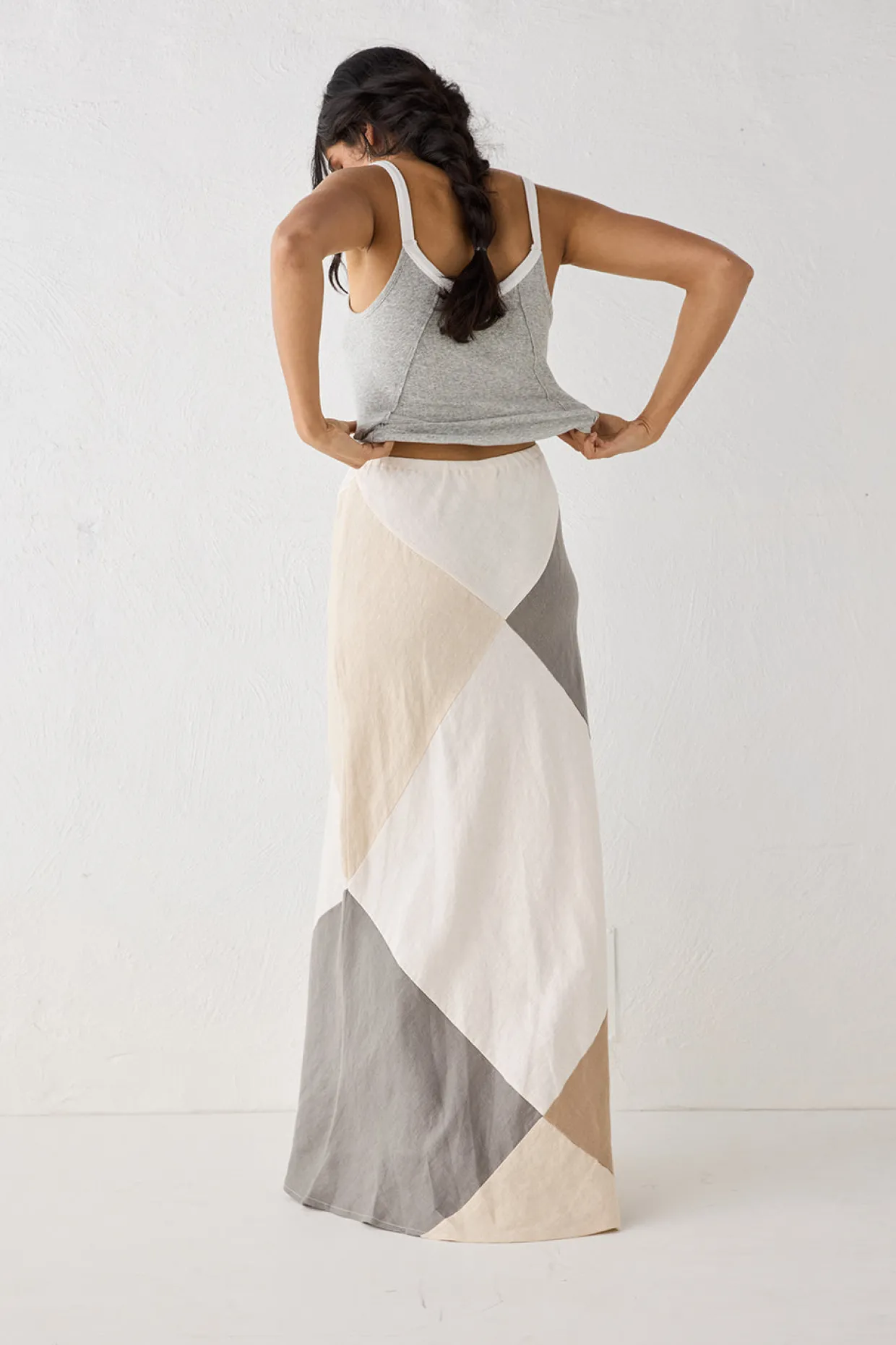 Valencia Bias Cut Linen Maxi Skirt Charcoal