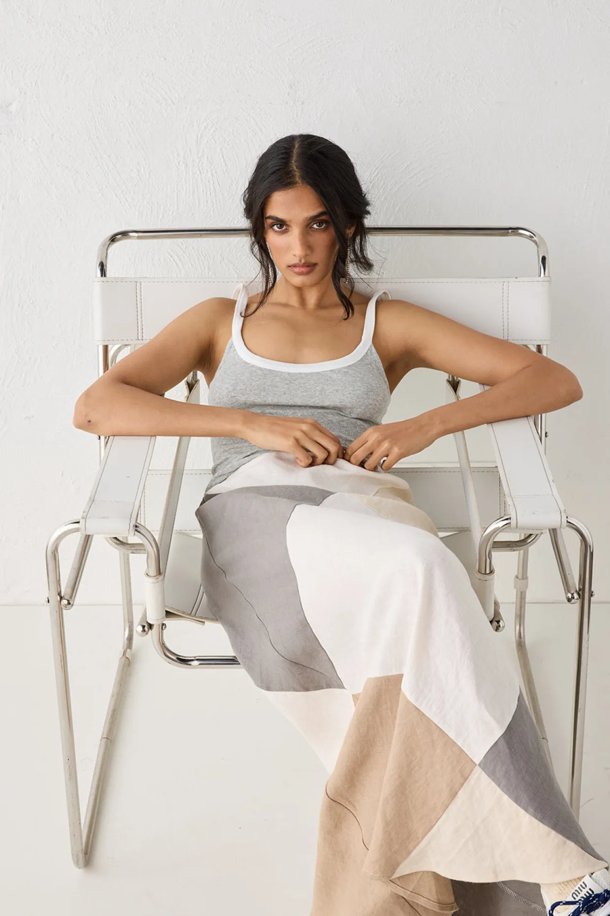 Valencia Bias Cut Linen Maxi Skirt Charcoal