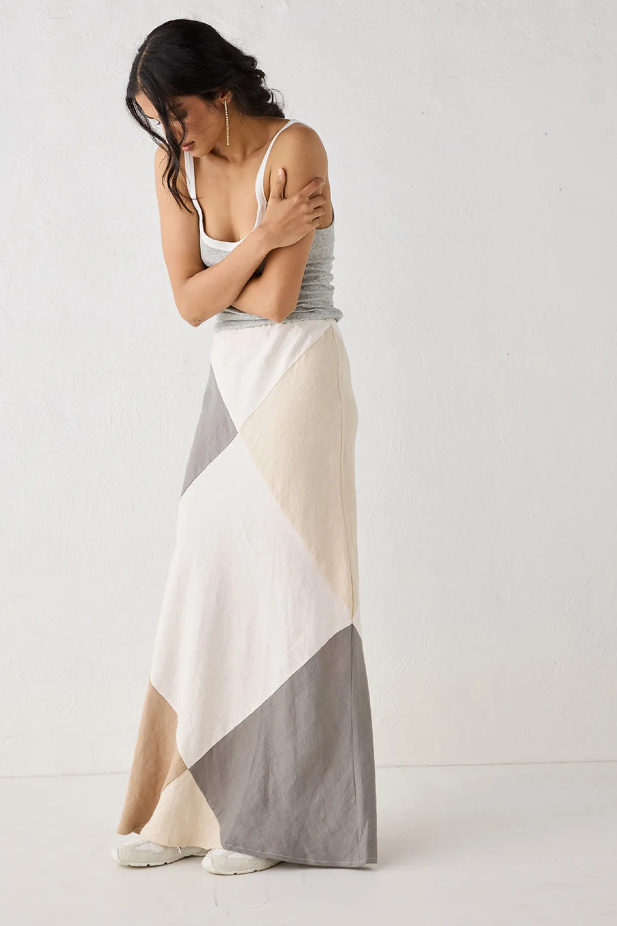 Valencia Bias Cut Linen Maxi Skirt Charcoal