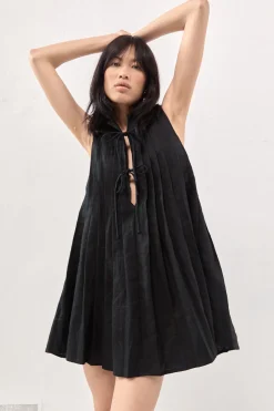 Valeria Linen Mini Dress Black