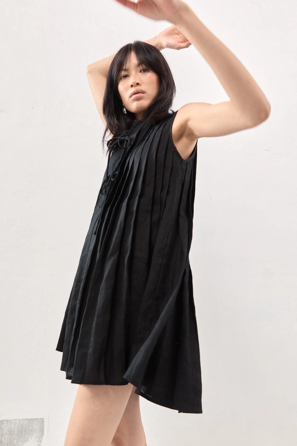 Valeria Linen Mini Dress Black