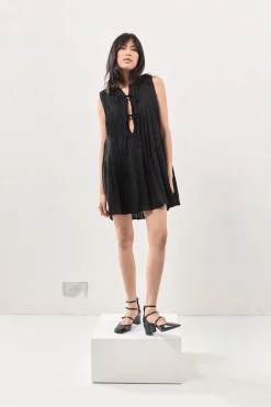 Valeria Linen Mini Dress Black