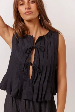 Valeria Linen Top Black