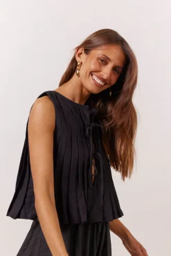 Valeria Linen Top Black