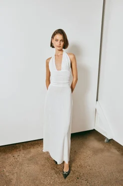 When In Italy Halter Midi Dress White